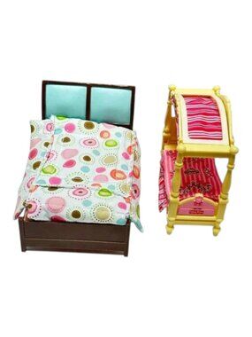 Fisher Price Loving Family Doll Furniture Lot  2 Parents Bed and Child Bed